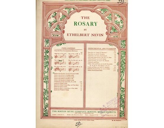 8283 | The Rosary - Song - For Soprano or Tenor - In the key of D flat major