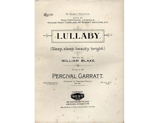 8342 | Lullaby (Sleep, sleep, beauty bright) - Dedicated to Robert Maitland - As sung by Miss Gertrude Lonsdale, Madame Fanny Copeland and Mr Robert Maitland