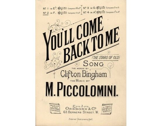 8381 | You'll come back to me (The Stars of Old) - Song in the key of F major, compass C to F