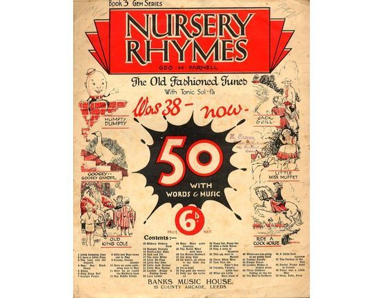 8538 | Nursery Rhymes - The Old Fashioned Tunes - Banks Gem Series - Book 3 - 50 Nursery Rhymes for Piano and Voice