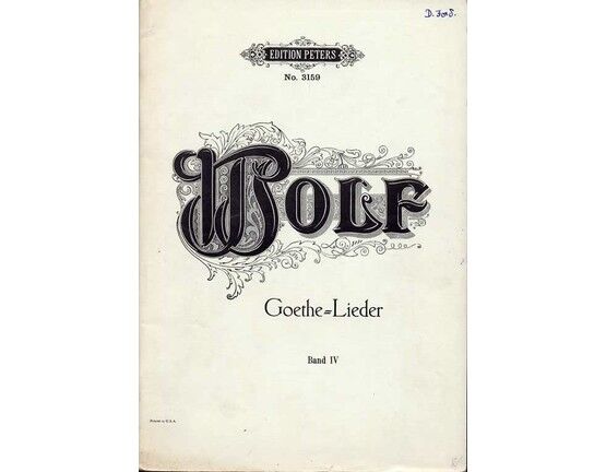 8563 | Gedichte von Goethe fur eine Singstimme und Klavier - Band IV - Edition Peters No. 3159