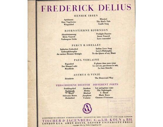 8654 | Delius -The Nightingale has a lyre of gold - Song in the key of F major - English and German Words