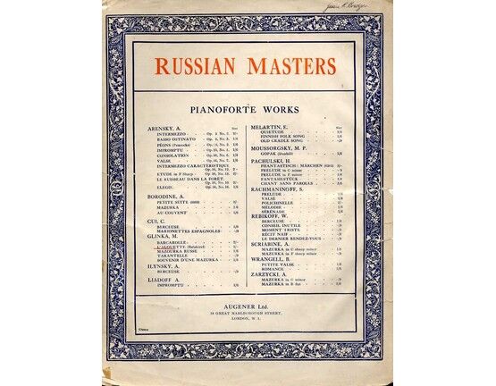 8654 | Russian Masters - L'Alouette - Romance - Piano Solo