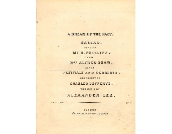 8769 | A Dream of the Past - Ballad as sung by Mr H. Phillips and Mrs Alfred Shaw at the Festivals and Concerts