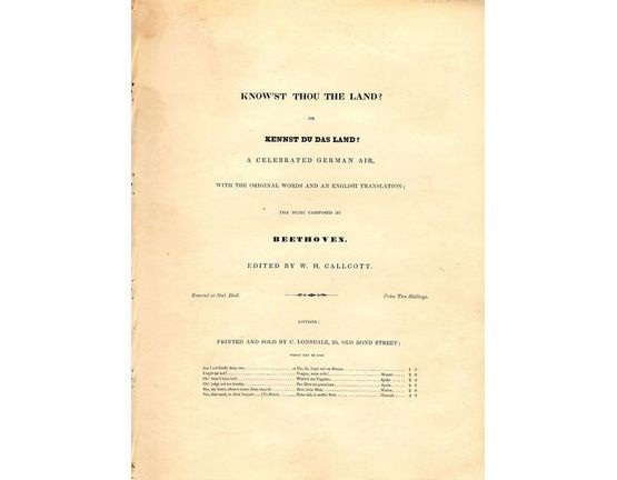 8833 | Know'st thou the Land? or Kennst du das Land? - A Celebrated German Air with the Original Words and an English Translation