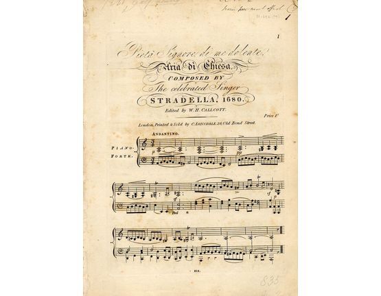 8833 | Pieta Signore de me do lente - Aria di Chiesa - Composed by the celebrated Singer Stradella, 1680