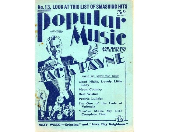 8904 | Popular Music and Dancing Weekly - January 5th 1935 - No. 13, Volume 1- Edited by Jack Payne - Featuring Victor Silvester, Peter Fielding, Yola de Fra
