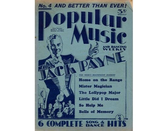 8904 | Popular Music and Dancing Weekly - November 3rd 1934 - No. 4, Vol. 1 - Edited by Jack Payne - Featuring Phyllis Robins, Hal Swain, James Cagney, Monta