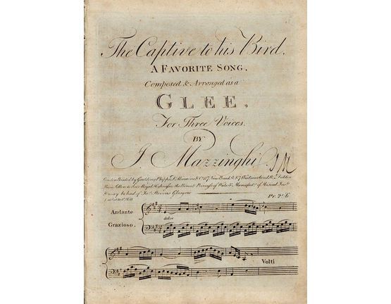 9143 | The Captive to his Bird - A Favourite Song - Composed and Arranged as a Glee For Three Voices