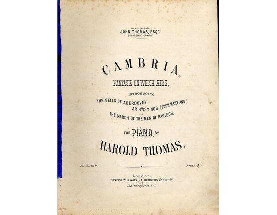 9171 | Cambria - Fantasia on Welsh Airs for The Piano - Dedicated to John Thomas Esq.