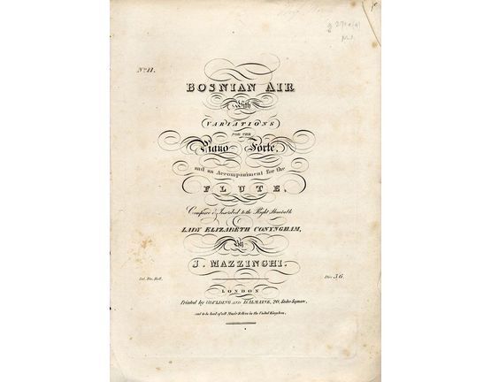 9205 | Bosnian Air - With variaitons for the Piano Forte and an accompaniment for the Flute - Composed and Inscribed to the Right Hon. Lady Elizabeth Conyngh