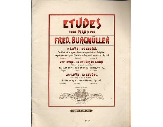 9318 | Fred. Burgmuller - Etudes pour Piano - 1r. Livre - 25 Etudes - Faciles et Progressives, Composees et Doigtees, Expressement pour L'etendue des Petites