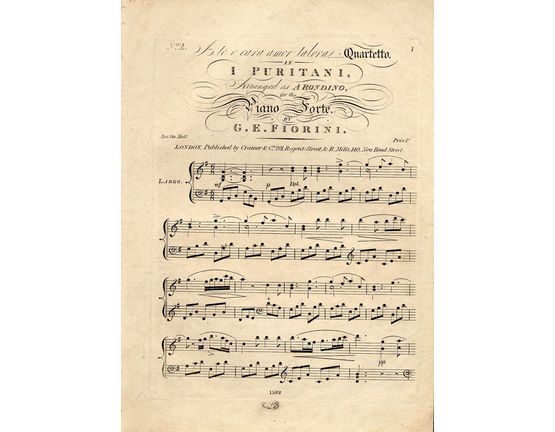 9326 | A te o cara amor talora - Quartetto in "I. Puritani" - Arranged as a Rondo for the Piano Forte