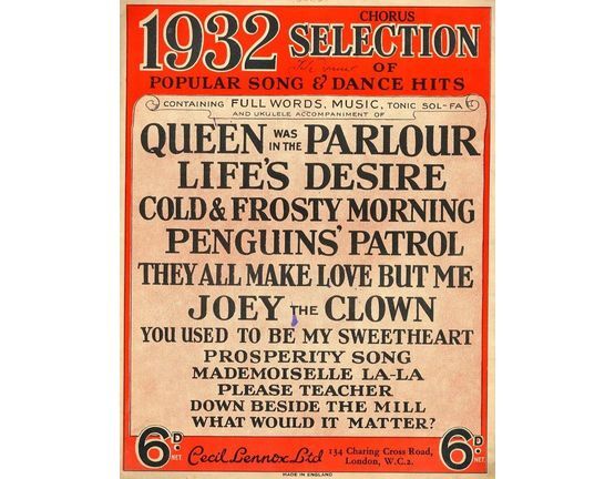9386 | 1932 Chorus Selection of Popular song and Dance Hits - Full Words, Music, Tonic Sol-fa and Ukulele accompaniment