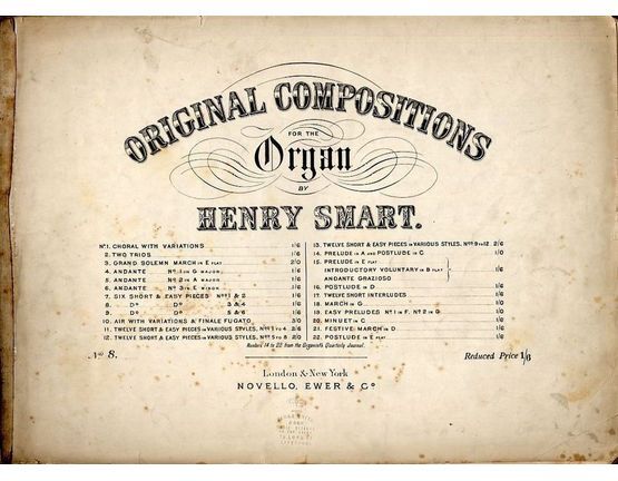 9394 | Original compositions for the organ by Henry Smart - No. 8 - Six Short and Easy Pieces - Nos. 3 & 4