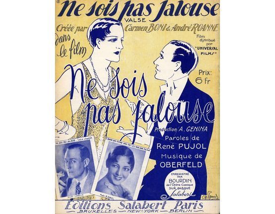 9602 | Ne Sois pas Jalouse - Valse chantee du film "Ne-Sois pas Jalouse" creee par Carmen Boni and Andre Roanne - For Piano and Voice with Ukulele chord symb