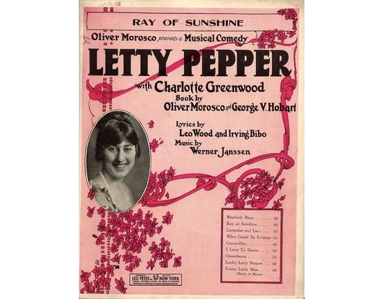 9736 | Ray of Sunshine - From the Oliver Morosco musical comedy "Letty Pepper" with Charlotte Greenwood - For Piano and Voice