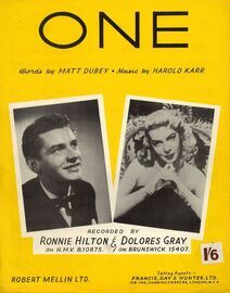 One - Recorded by Ronnie Hilton and Dolores Gray - For Piano and Voice with Ukulele chord symbols