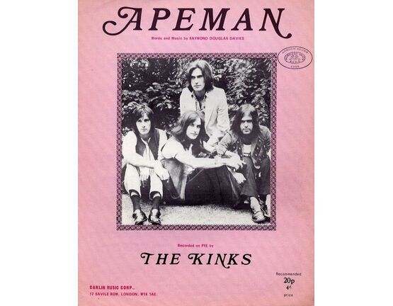 10002 | Apeman - Recorded on PYE by The Kinks - For Piano and Voice with Chord symbols