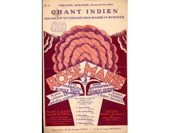 10129 | Chant Indien (Indian Love Call) - No. 3 Vocal Solo in French/English from the Harbach Hammerstein Operette &quot;Rose Marie&quot;