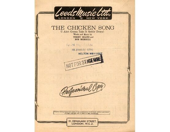 10203 | The Chicken Song (I Ain&#039;t Gonna Take it Settin&#039; Down) - Professional Copy