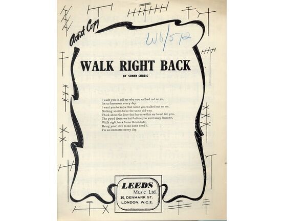 10203 | Walk Right Back - Song as performed by The Everley Brothers