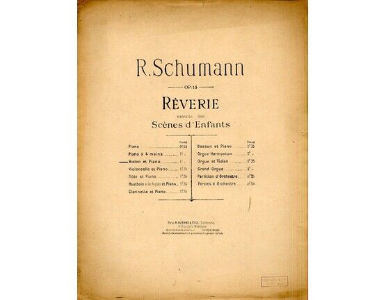 10429 | Schumann - Reverie - Extraite des &quot;Scenes d&#039;Enfants&quot; - Op. 15 - Arranged for Violin and Piano