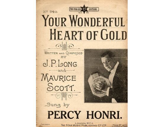 11470 | Your Wonderful Heart of Gold - Song Featuring Percy Honri - For Piano and Voice - With Tonic Solfa