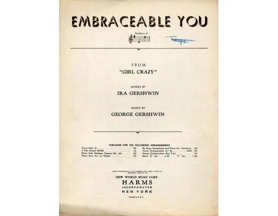 11495 | Embraceable You - Song From &quot;Girl Crazy&quot; in the Key of G Major