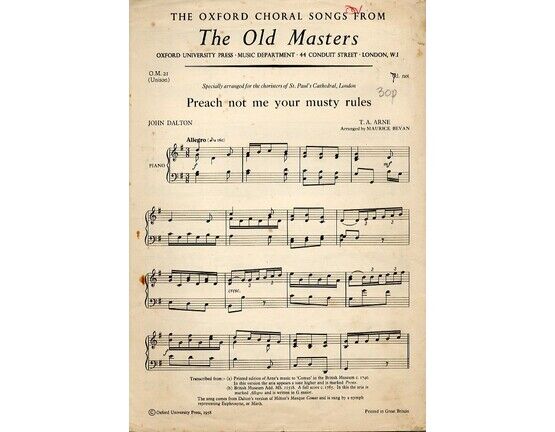 11542 | Preach Not Me Your Musty Rules - The Oxford Choral Songs From The Old Masters - Specially Arranged for The Choristers Of Saint Paul&#039;s Cathedral, London