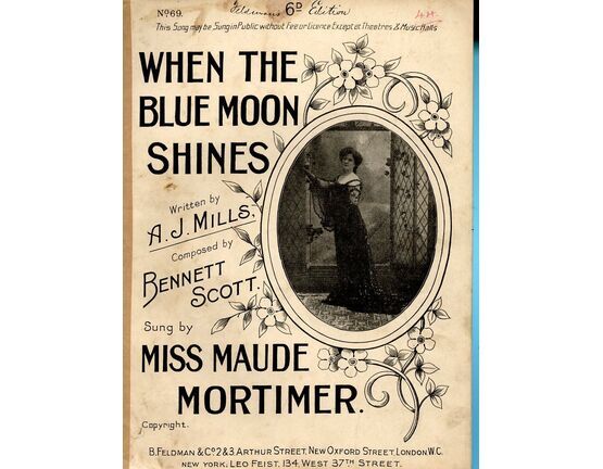 1368 | When The Blue Moon Shines - Song for Piano and Voice - Sung by Miss Maude Mortimer