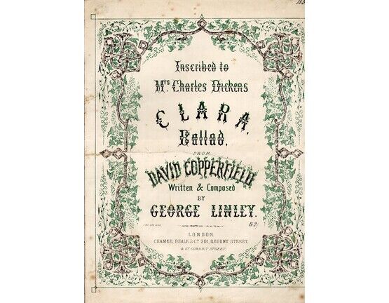 212 | Inscribed to Mrs Charles Dickens - Clara Ballad From David Copperfield - Piano Solo