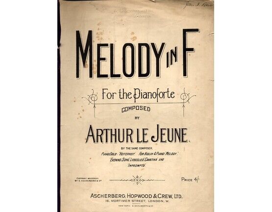 389 | Melody in F major for the Pianoforte - Piano Solo