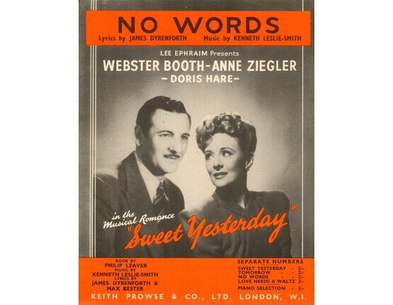 3622 | No Words - Song from &quot;Sweet Yesterday&quot; -  featuring Webster Booth and Anne Ziegler