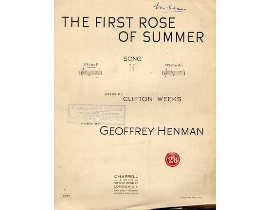 4 | The First Rose of Summer - Song - In the key of F major for Low Voice