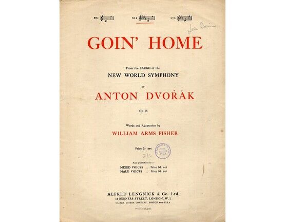 4497 | Goin&#039; Home -  Negro Spiritual from the Largo (Op. 95) of the New World Symphony - Key of D major for medium voice