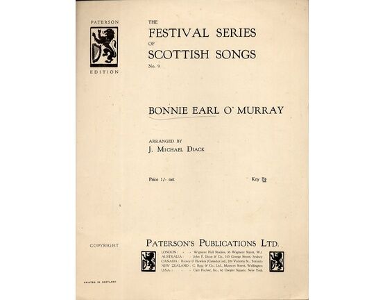 4504 | Bonnie Earl o&#039; Murray - Song - No. 9 From the Festival Series of Scottish Songs - In the Key of B Flat Major