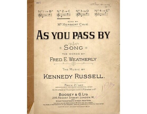 4573 | As You Pass By - Song in the key of C major - for Low Voice - As sung by Herbert Cave