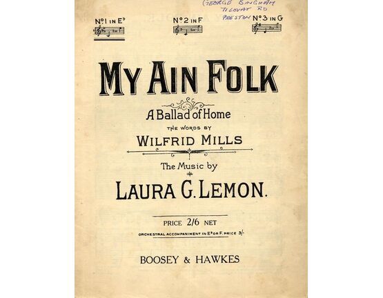 4656 | My Ain Folk - Song - In the Key of E flat major for low voice