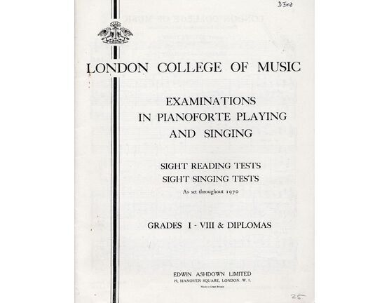 4672 | Examinations in Pianoforte Playing and Singing - Sight Reading Tests, Sight Singing Tests as set through 1970