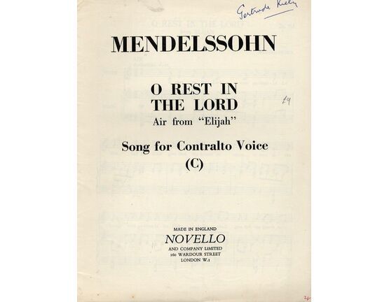 4837 | Mendelssohn O Rest In The Lord - Air from &quot;Elijah&quot; - Song for Contralto Voice in the Key of C