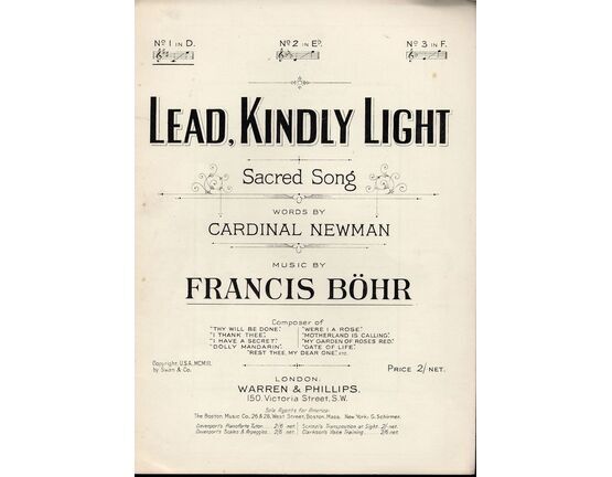 4855 | Lead, Kindly Light - Sacred Song - In the key of D major for Low Voice