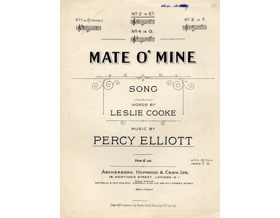 4895 | Mate O&#039; Mine - Song - In the key of E flat for medium voice