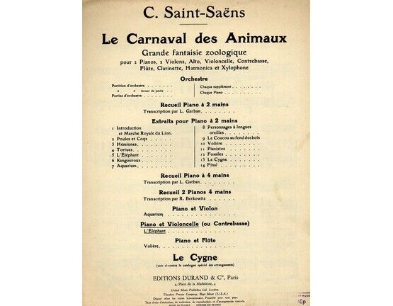 5083 | Le carnaval des animaux, L&#039;Elephant. For Piano and Violoncelle ou Contrebasse