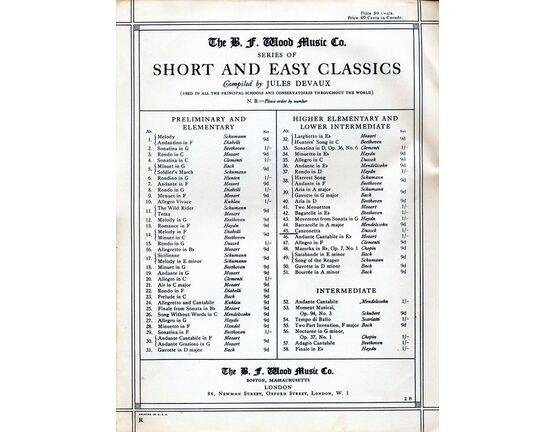 5136 | Canzonetta - No. 45 from The B. F. Wood Music Co. Series of Short and Easy Classics - Higher Elementary and Lower Intermediate Grade