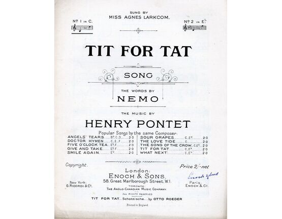 5181 | Tit for Tat - Song - In the key of C major for high voice