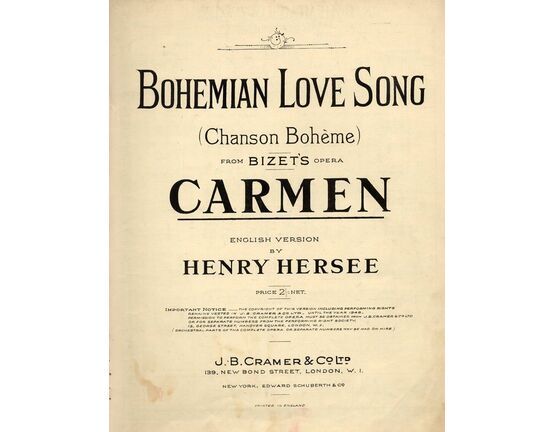 5183 | Bohemian Love Song (Chanson Boheme) - From Bizet&#039;s Opera &quot;Carmen&quot; - For Piano and Voice