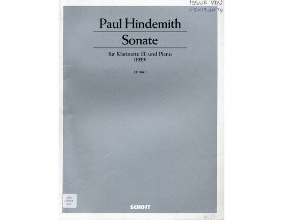 5474 | Sonate fur Klarinette (B) und Piano - Schott Edition No. 3641