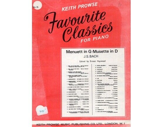 5714 | Menuett in G, Musette in D, No. 35 of Keith Prowse Favourite Classics for piano