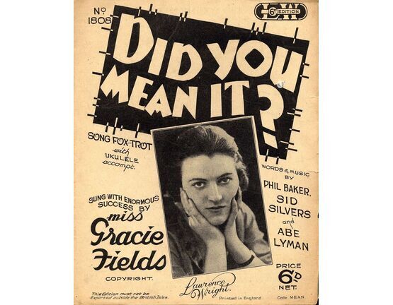 6085 | Did You Mean It? - Fox-trot Song with Ukelele Accompt. - Featuring Miss Gracie Fields